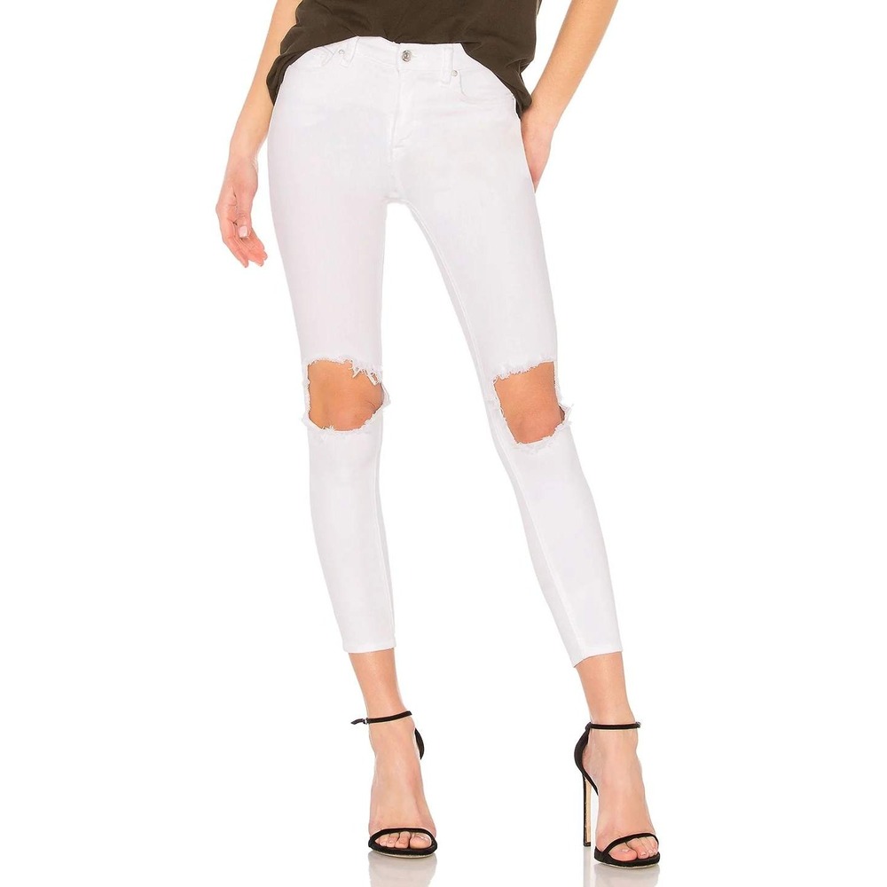 Free People White Distressed Knee High Rise Skinny Jeans Size 30